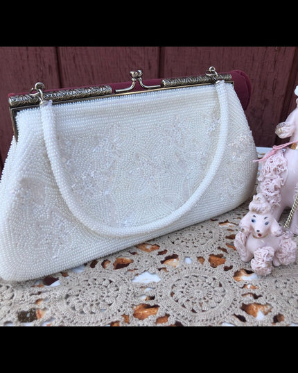 Vintage White beaded Clutch wristlet Wedding