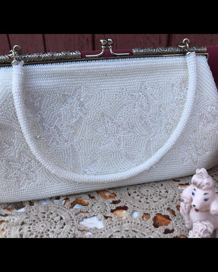 Vintage White beaded Clutch wristlet Wedding