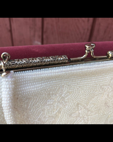 Vintage White beaded Clutch wristlet Wedding