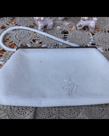 Vintage White beaded Clutch wristlet Wedding