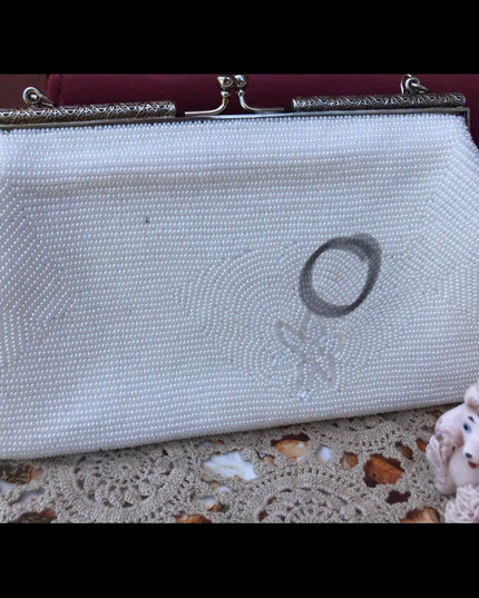 Vintage White beaded Clutch wristlet Wedding