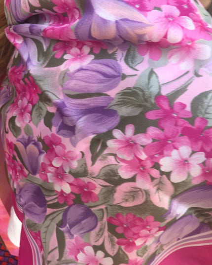 Vintage Scarf Poly Tie rack Pink purple flowers VG