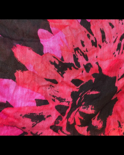 Light Airy Linen Type Scarf flowers black red