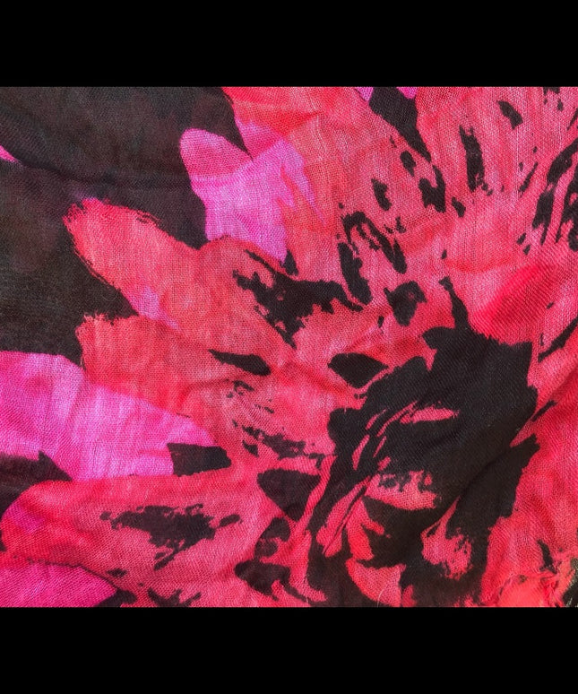 Light Airy Linen Type Scarf flowers black red