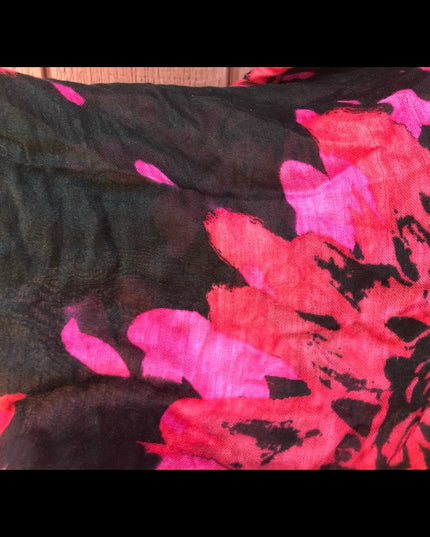 Light Airy Linen Type Scarf flowers black red