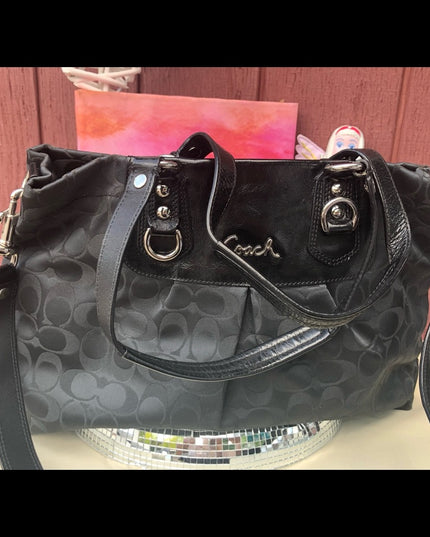 F15510 Lg Coach shoulder hobo black bag