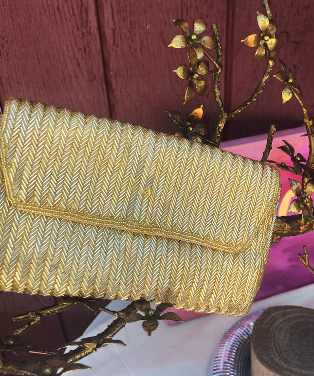 Vintage Gold Bead Simpsons Clutch 8x5”