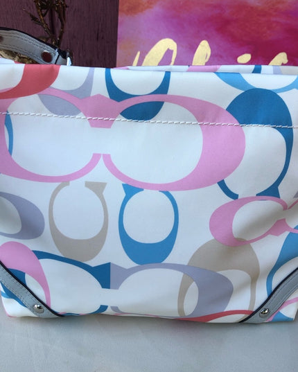F16274 Coach shoulder bag signature White pink