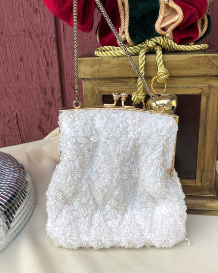 Vintage white bead purse wristlet