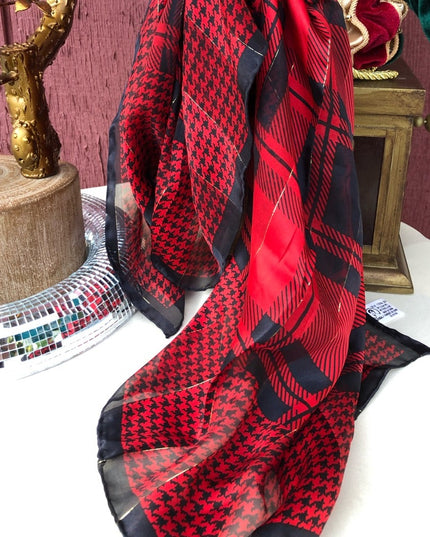 Vintage Careta red & black houndstooth scarf silk