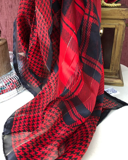 Vintage Careta red & black houndstooth scarf silk
