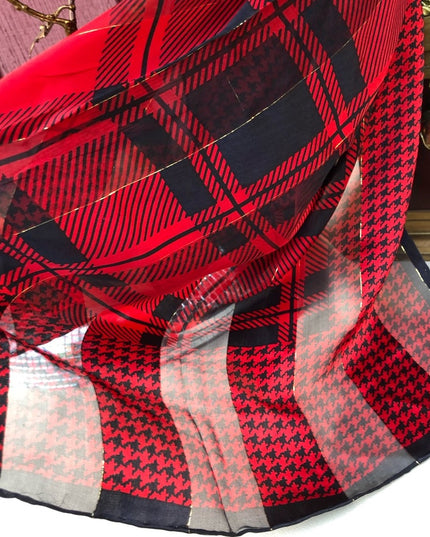 Vintage Careta red & black houndstooth scarf silk