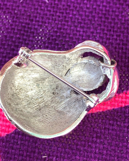 Vintage Brushed silver & crystal flower brooch