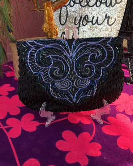 Vintage 1980s Beaded Purse purple ab black