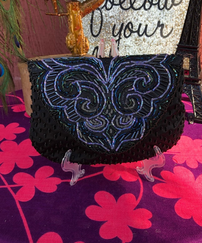Vintage 1980s Beaded Purse purple ab black