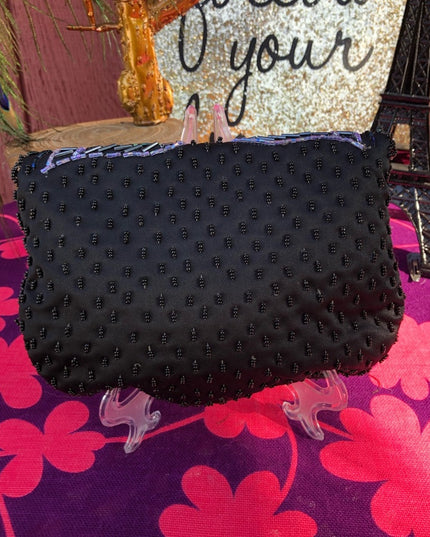 Vintage 1980s Beaded Purse purple ab black