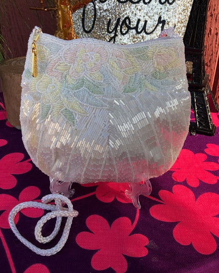 Vintage white bead pastel flower purse sorinf wedding event