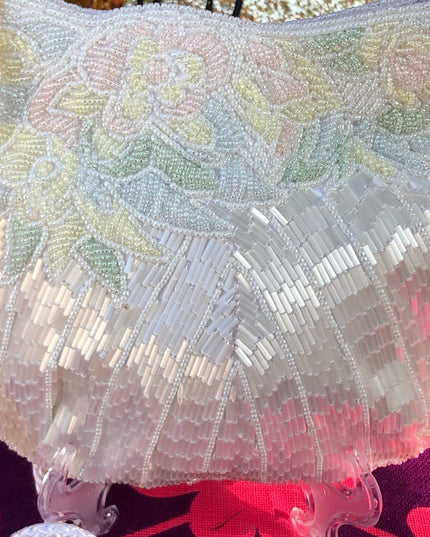 Vintage white bead pastel flower purse sorinf wedding event