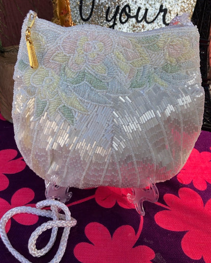 Vintage white bead pastel flower purse sorinf wedding event