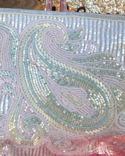 Vintage beaded white pastel paisely shoulder bag