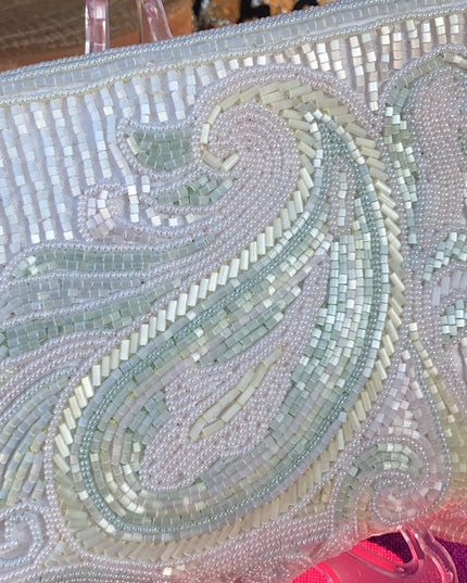 Vintage beaded white pastel paisely shoulder bag