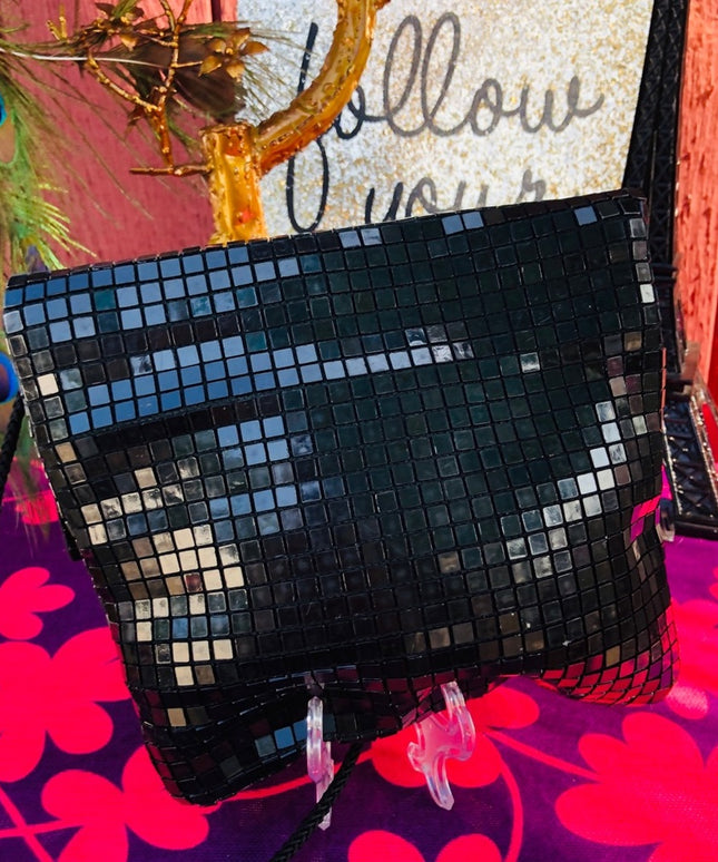 Vintage 1980s Artel Black plastic purse 👛 Disco