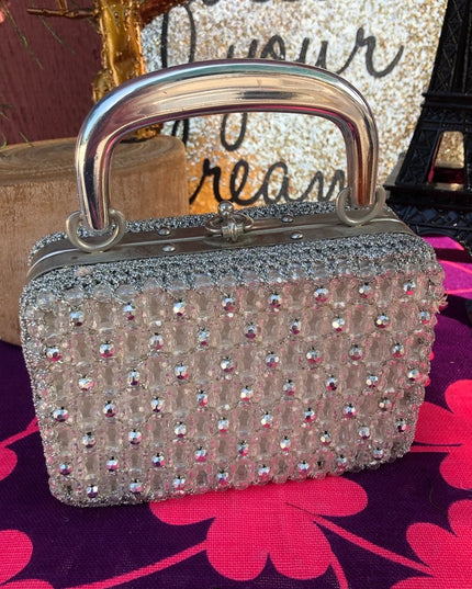 Vintage plastic bead hard small box purse Italy