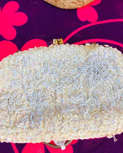 Beautiful off white beaded sequin bag wristlet