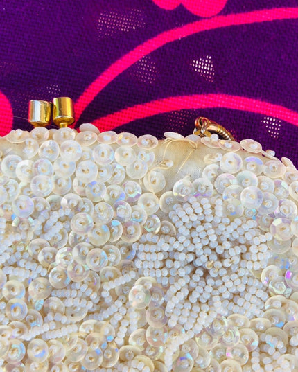 Beautiful off white beaded sequin bag wristlet