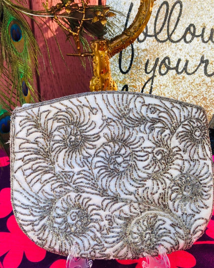 Vintage silver Beaded clutch cute!