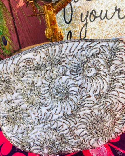 Vintage silver Beaded clutch cute!