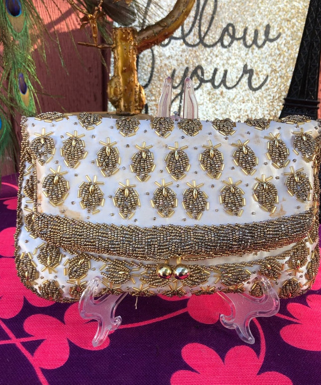 Vintage Gold bead clutch 1940s Beautiful