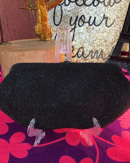 Vintage black bead 9x4” Clutch 1960s