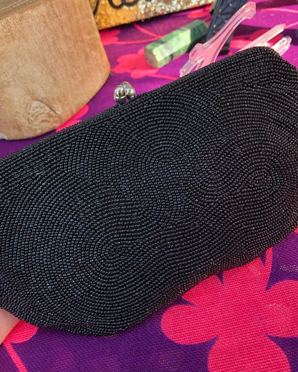 Vintage black bead 9x4” Clutch 1960s