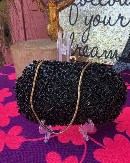 Vintage black bead wristlet sequin 1950s