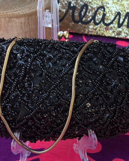 Vintage black bead wristlet sequin 1950s