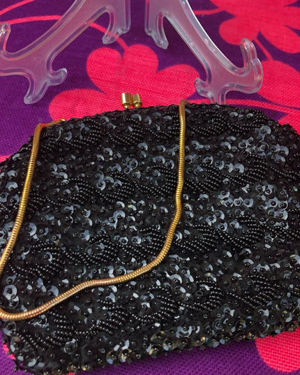 Vintage 1960s small black bead wristlet sequin
