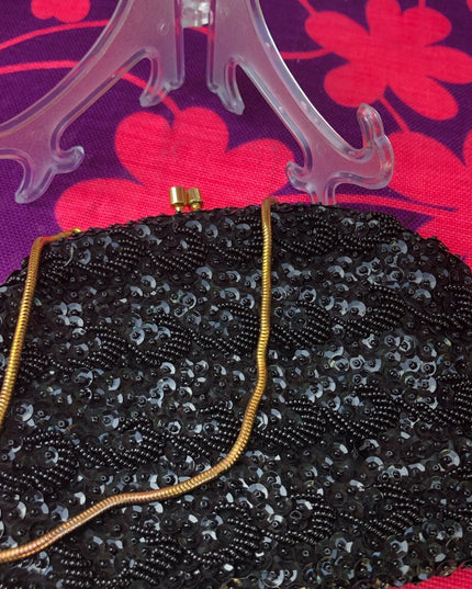 Vintage 1960s small black bead wristlet sequin