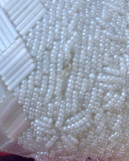 Vintage white heavy bead bag wristlet 1950s
