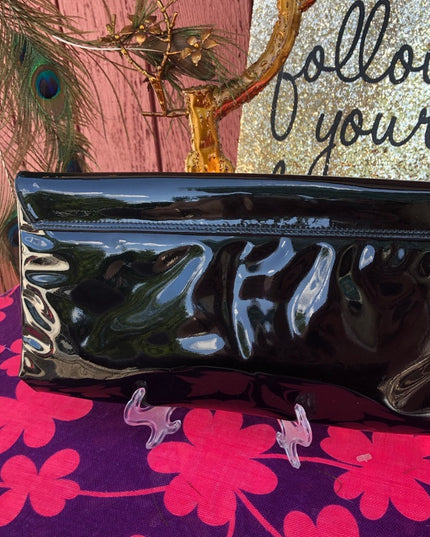 Vintage large Black 1960s Patent leather clutch