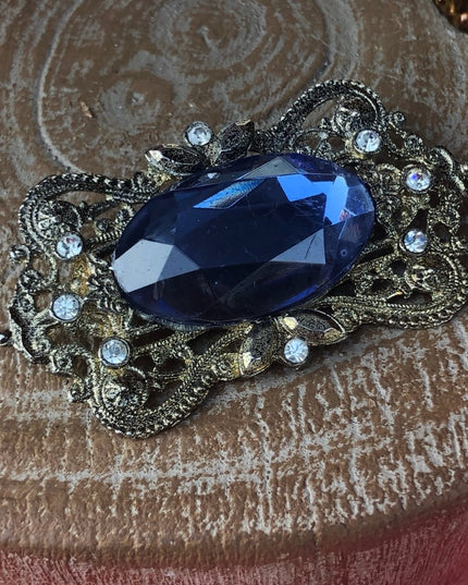 Victorian revival blue crystal rhinestone brooch