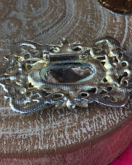 Victorian revival blue crystal rhinestone brooch