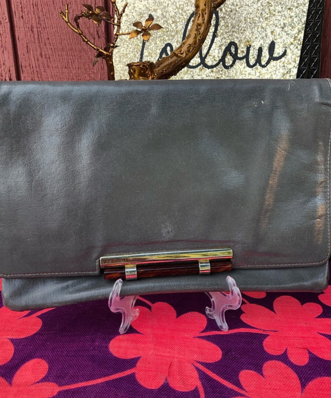 Vintage Gray leather leather clutch