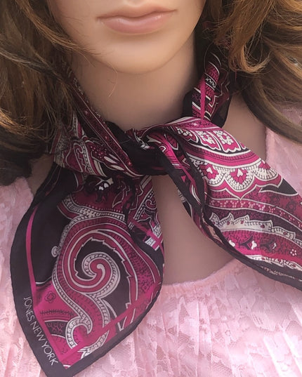 Jones New York Pink black paisely scarf silk