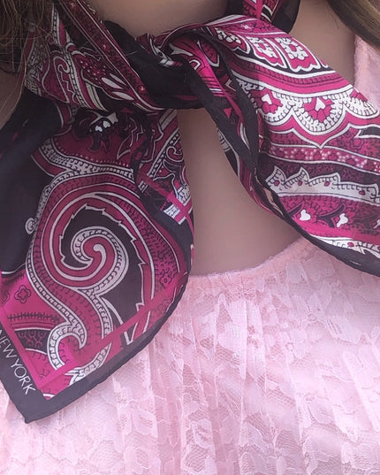 Jones New York Pink black paisely scarf silk