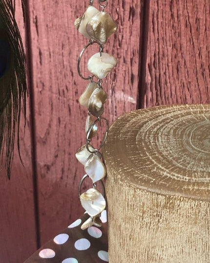 Abalone shell long 30” necklace with silver tone
