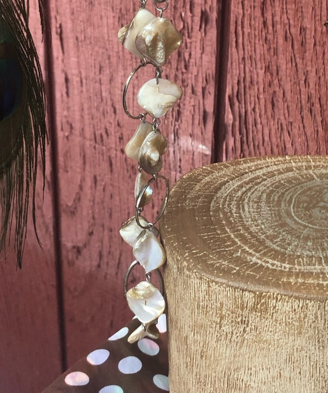 Abalone shell long 30” necklace with silver tone