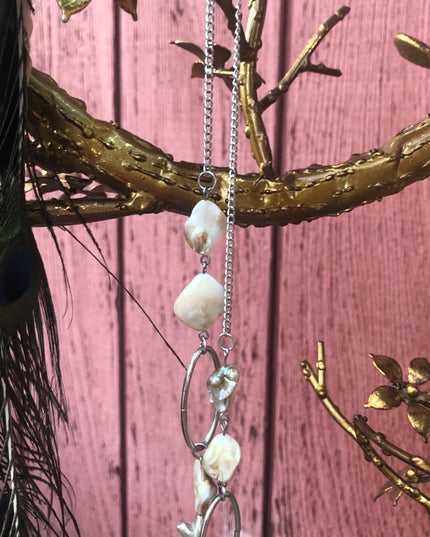 Abalone shell long 30” necklace with silver tone