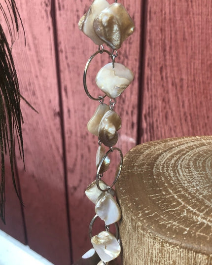 Abalone shell long 30” necklace with silver tone