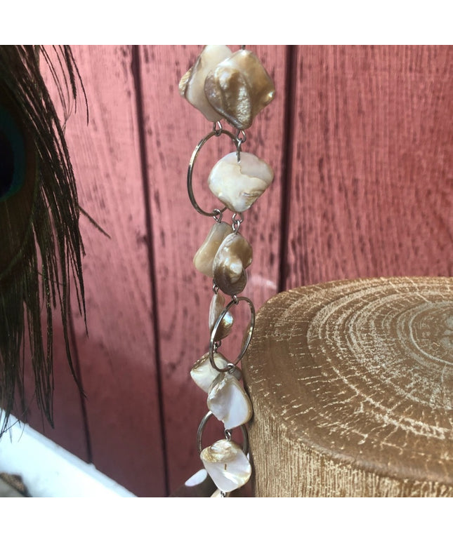 Abalone shell long 30” necklace with silver tone